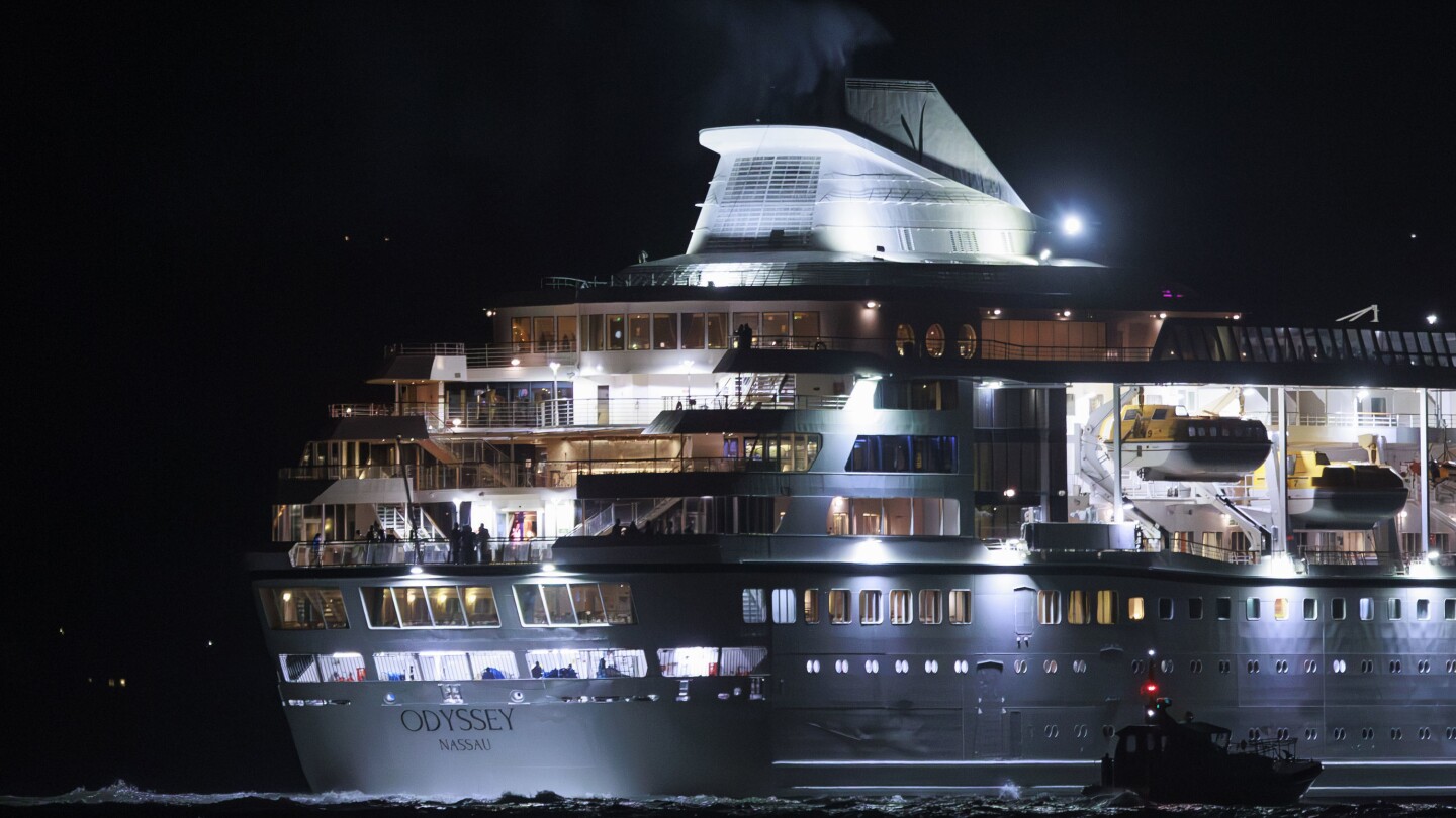 A cruise ship bound on a round-the-world voyage leaves Belfast after a 4-month delay