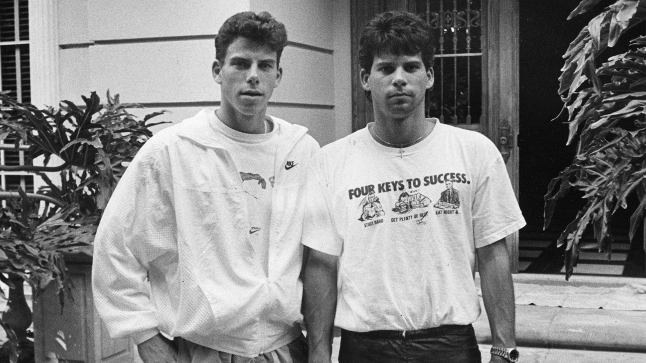 Erik Menendez, left, and is brother Lyle, in front of their Beverly Hills home. They are prime suspects in their parents murder.