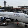 A Delta Air Lines plane is seen at Los Angeles International Airport on Jan. 11, 2023. 