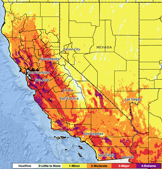 National Weather Service HeatRisk Map (Oct. 2, 2024 9:48 AM PDT)