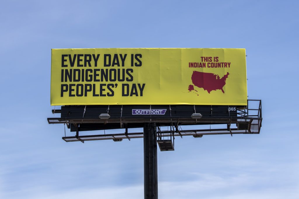 White Bear Lake, Minnesota, Billboard advertising Indigenous Peoples' Day, a holiday that celebrates the history and contr...