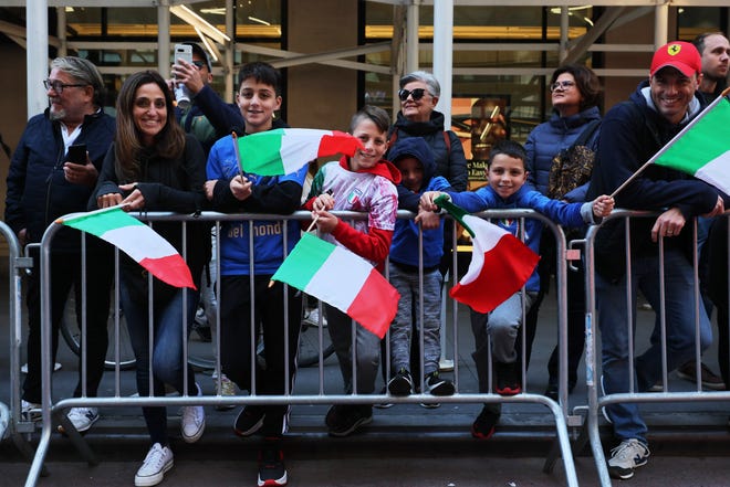 NEW YORK- People watch the 79th Annual Columbus Day Parade on Fifth Avenue on October 09, 2023 in New York City. Gov. Kathy Hochul and Mayor Eric Adams marched in the parade, which is recognized as the world's largest celebration of Italian American heritage.