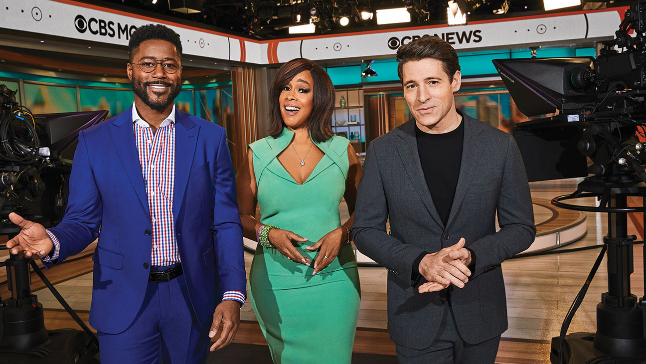 Nate Burleson (left), Gayle King and Tony Dokoupil co-host the weekday show rebranded as CBS Mornings.