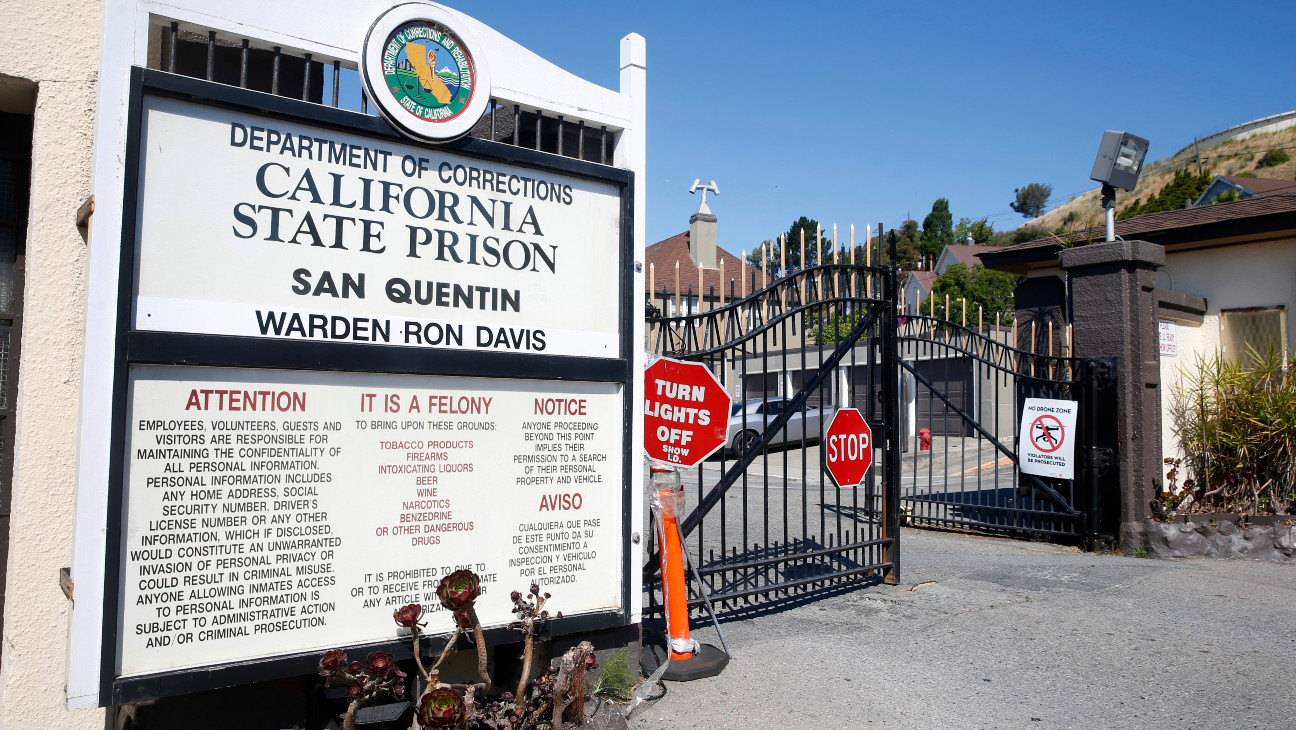 The main gate to San Quentin state prison.