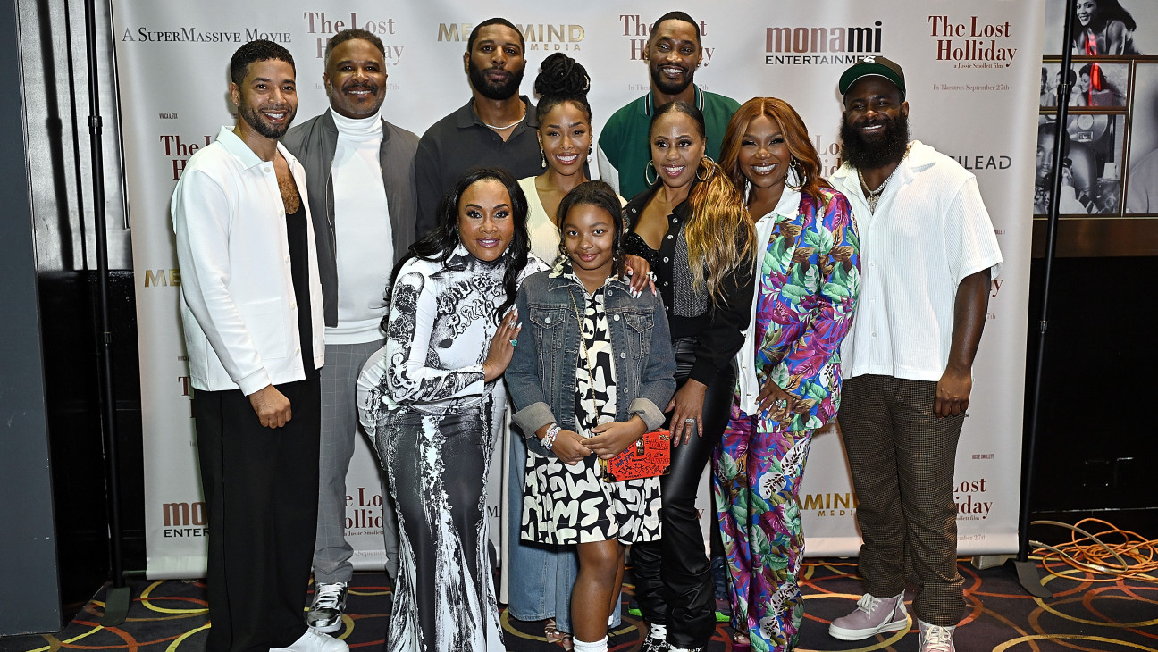 Jussie Smollett, Jerrell Chesney, Vivica A. Fox, Jabari Redd, Brittany S. Hall, Londyn Carter, Tressa Azarel Smallwood, Corey Knott, Mona Scott-Young and Shajuan Bearded Andrews at a 'Lost Holliday' advance screening in Harlem last month.