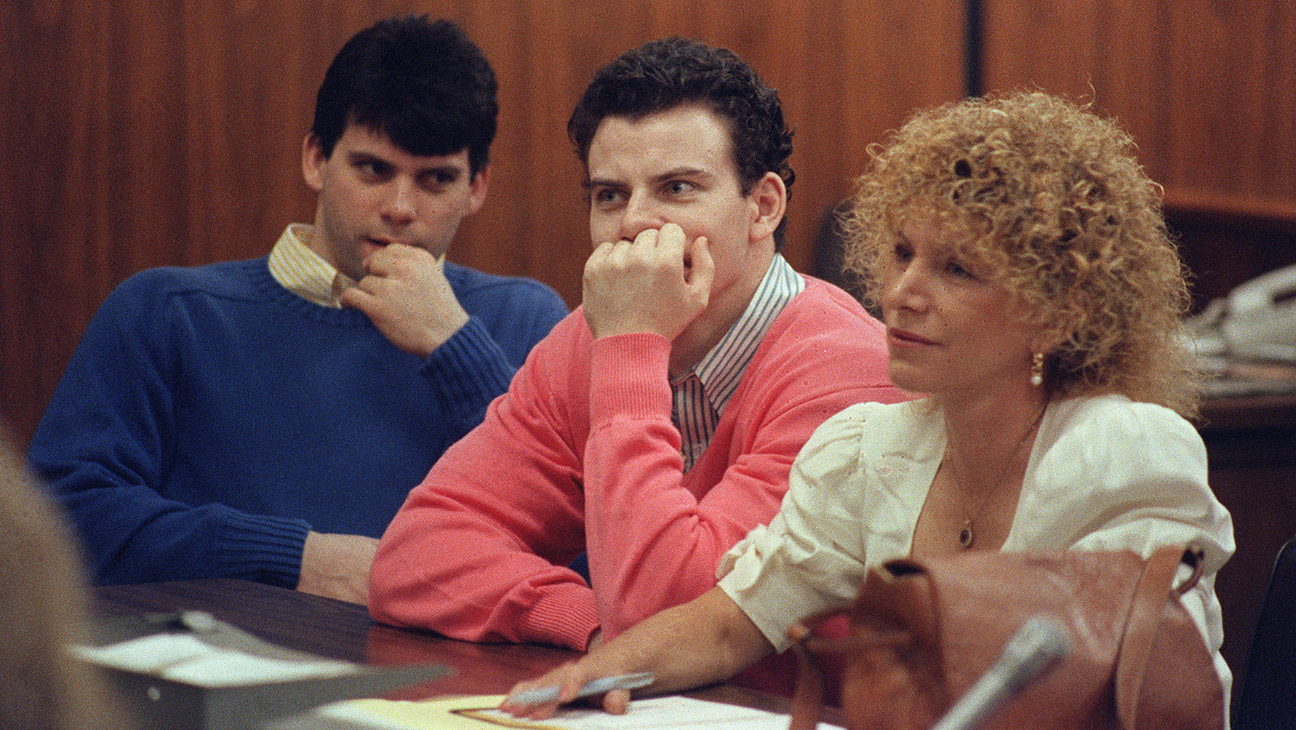 Erik Menendez and his brother Lyle are pictured with attorney Leslie Abramson on Aug. 12, 1991, in Beverly Hills.