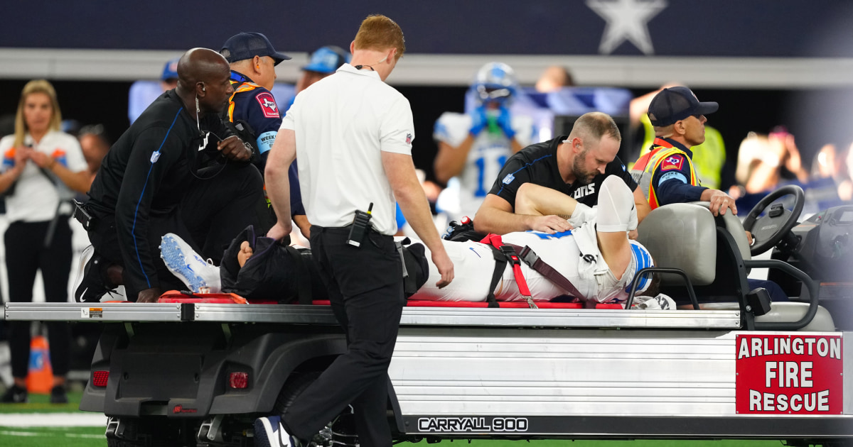 NFL sack leader Aidan Hutchinson of the Lions carted off with leg injury