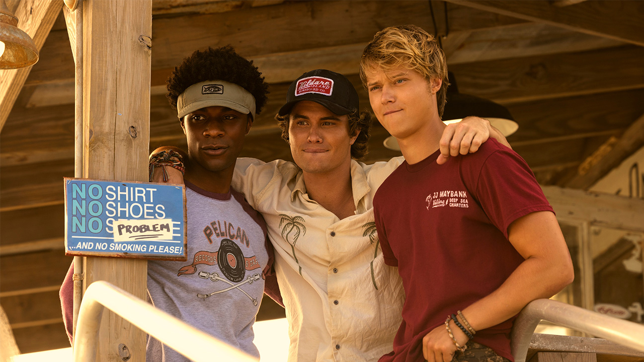 Chase Stokes, Jonathan Daviss and Rudy Pankow in 'Outer Banks' season 4.