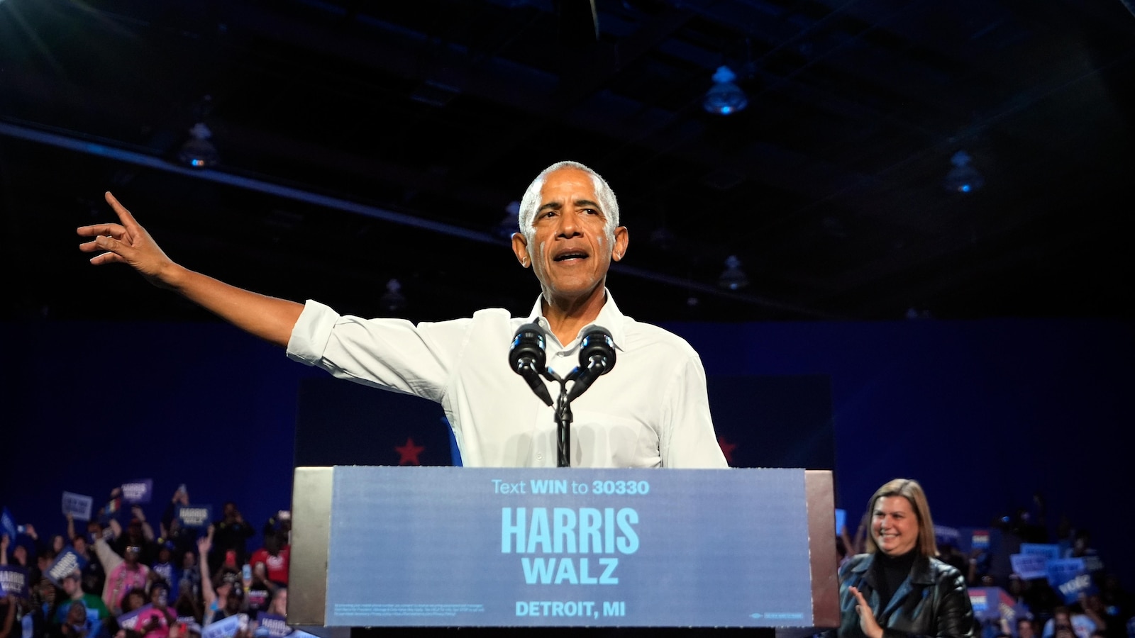 Rapper Eminem and Obama rally voters for Kamala Harris in Detroit