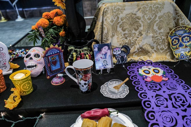 A detail shot of a Dia de los Muertos ofrenda on display at Lansing City Hall Friday, Nov. 1, 2024.