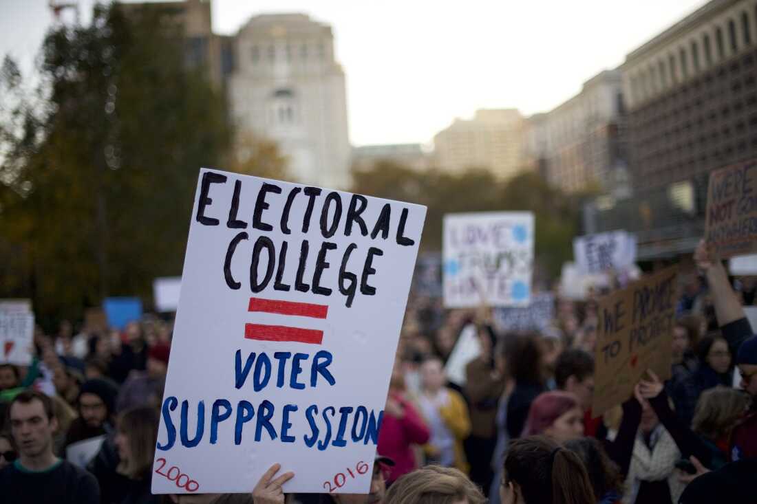 Nov. 13, 2016: Protestors demonstrate against President-elect Donald Trump outside Independence Hall in Philadelphia. The Republican lost the popular vote by more than a million votes, but he won the Electoral College vote.