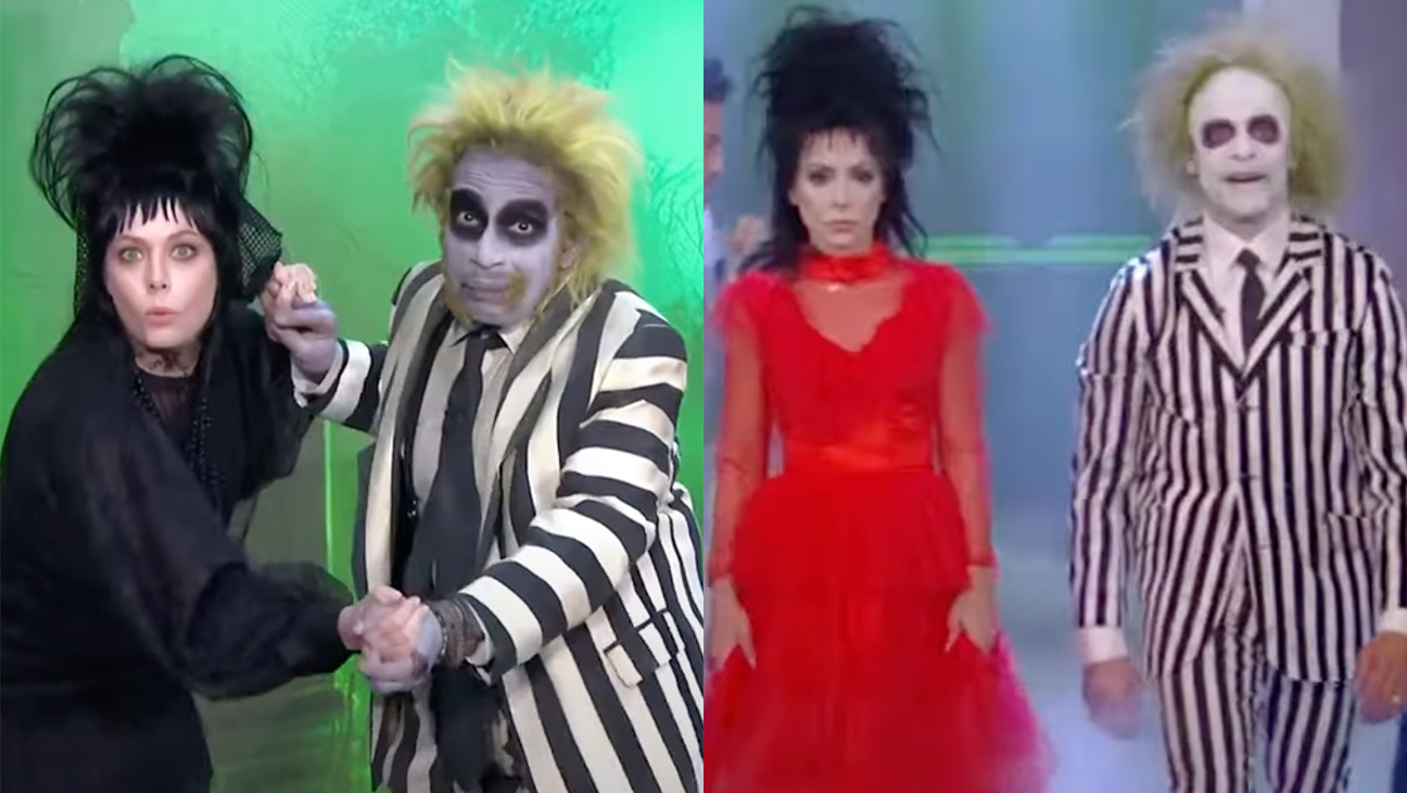 Al Roker and Dylan Dreyer as Beetlejuice and Lydia Deetz and Mark Consuelos and Kelly Ripa as Beetlejuice and Lydia Deetz