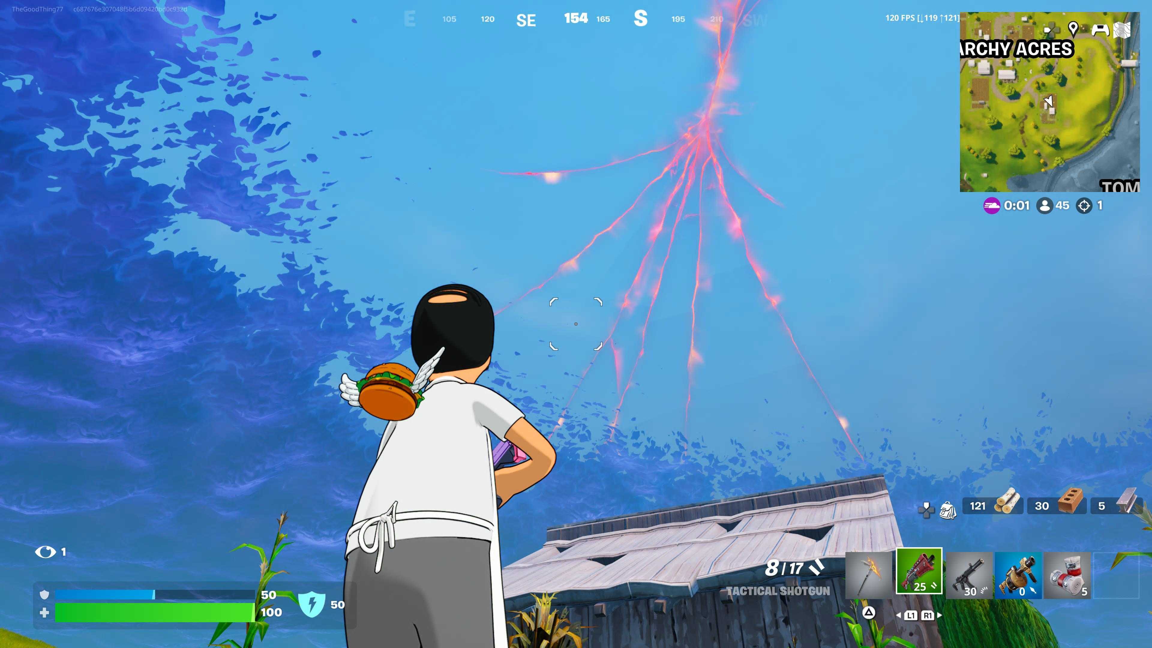 Looking up at a red crack in the sky