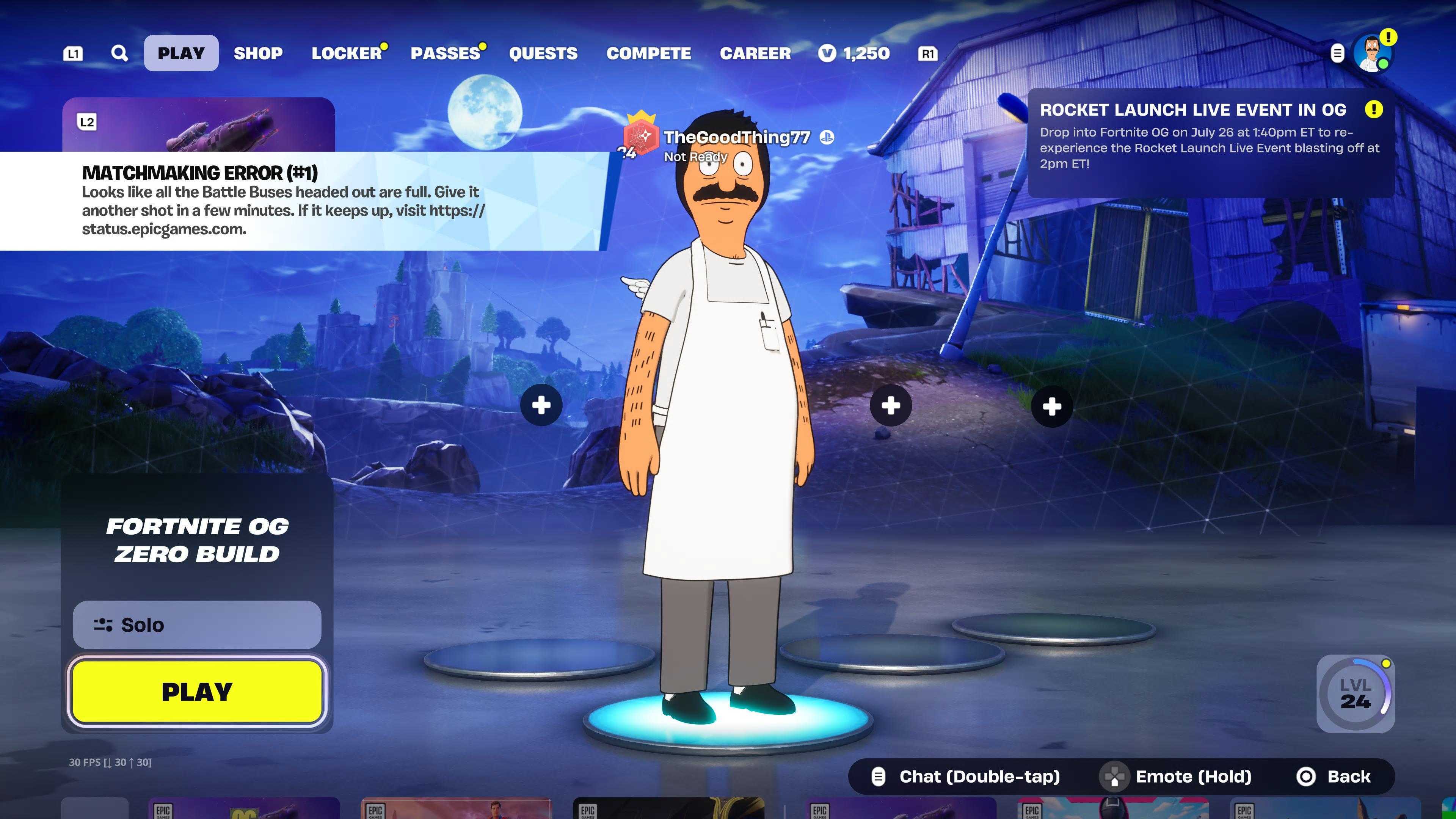 Fortnite OG Matchmaking Error screen