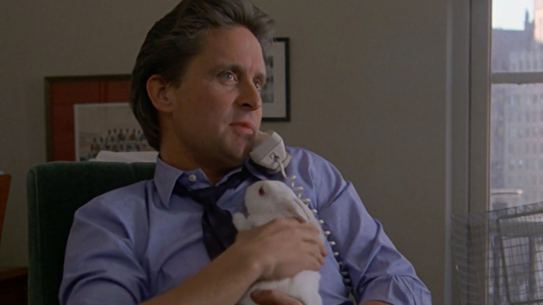 Dan Gallagher (Michael Douglas) holds a rabbit in Fatal Attraction