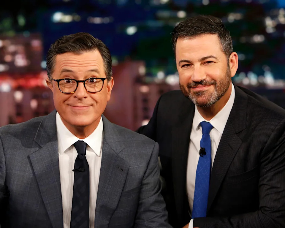 Jimmy Kimmel (R) supported Stephen Colbert (L) after CBS announced that