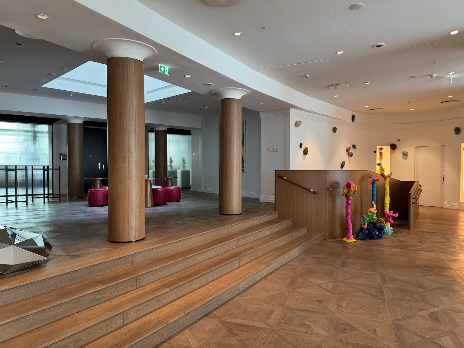 a large room with a staircase and a large staircase