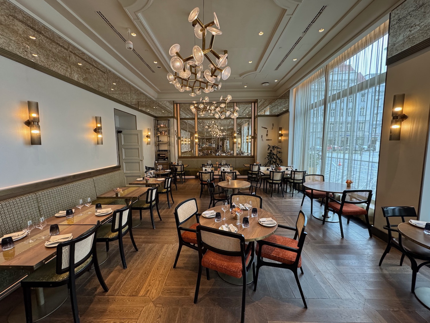 a room with tables and chairs