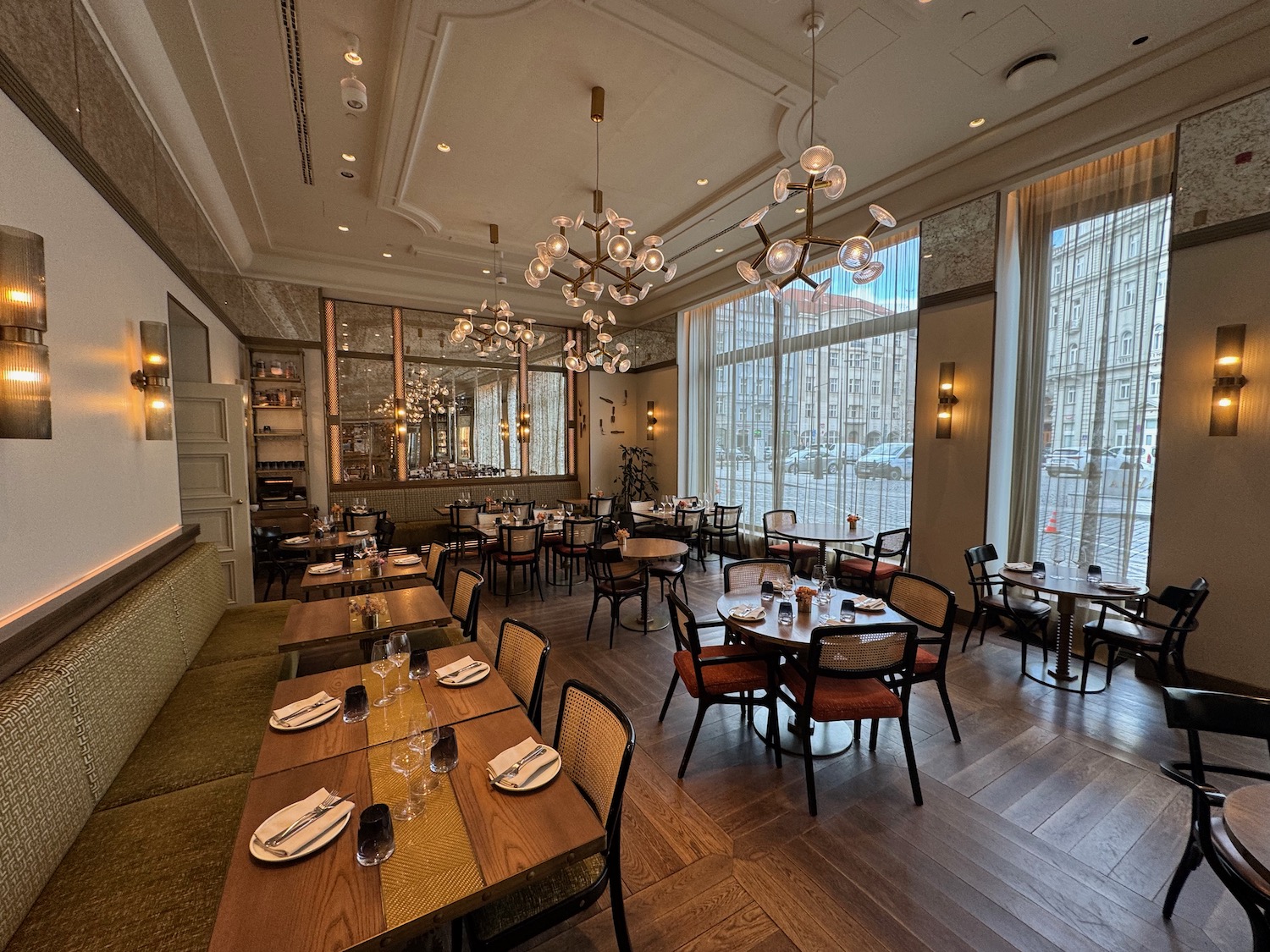 a restaurant with tables and chairs