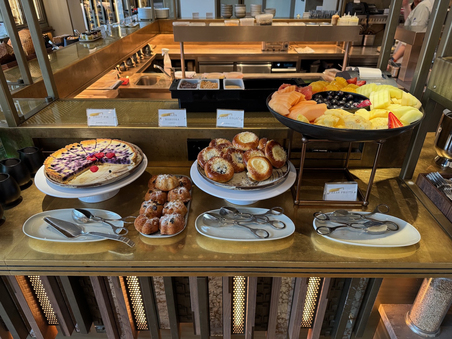 a table with plates of food on it