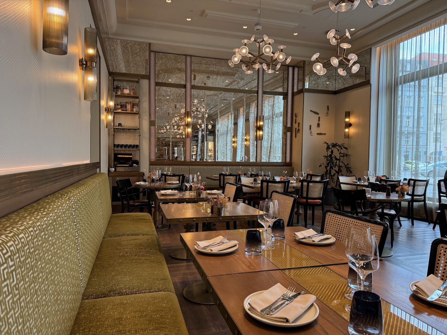 a restaurant with tables and chairs