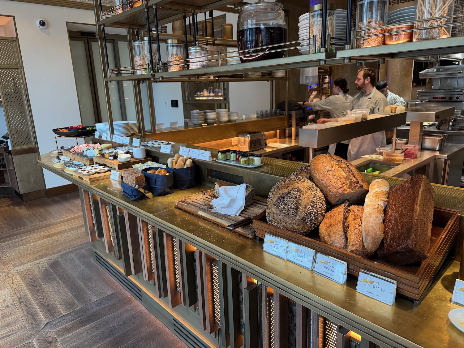 a counter with food on it