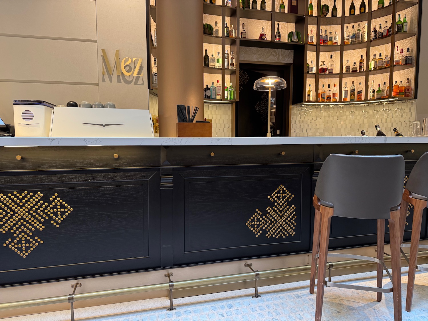 a bar with a bar and a chair