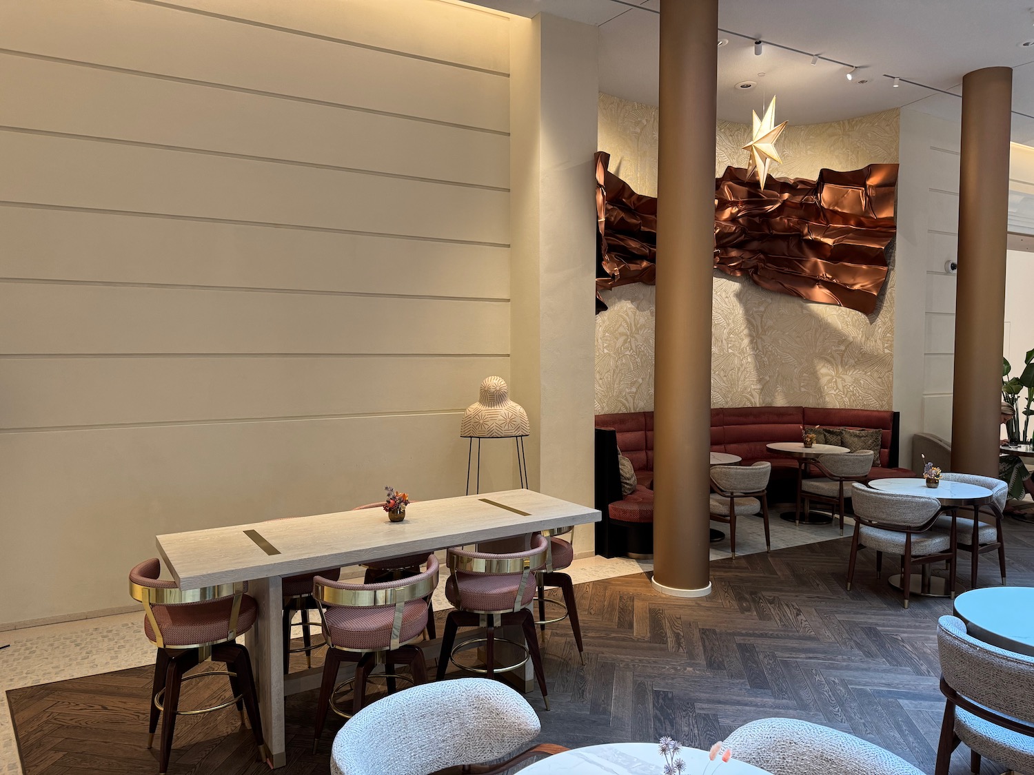 a room with tables and chairs