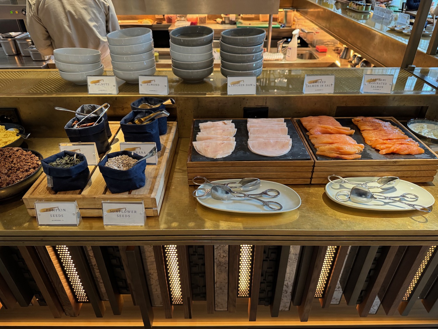 a counter with food on it