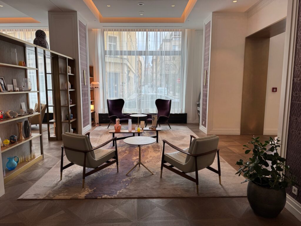 a room with chairs and a table