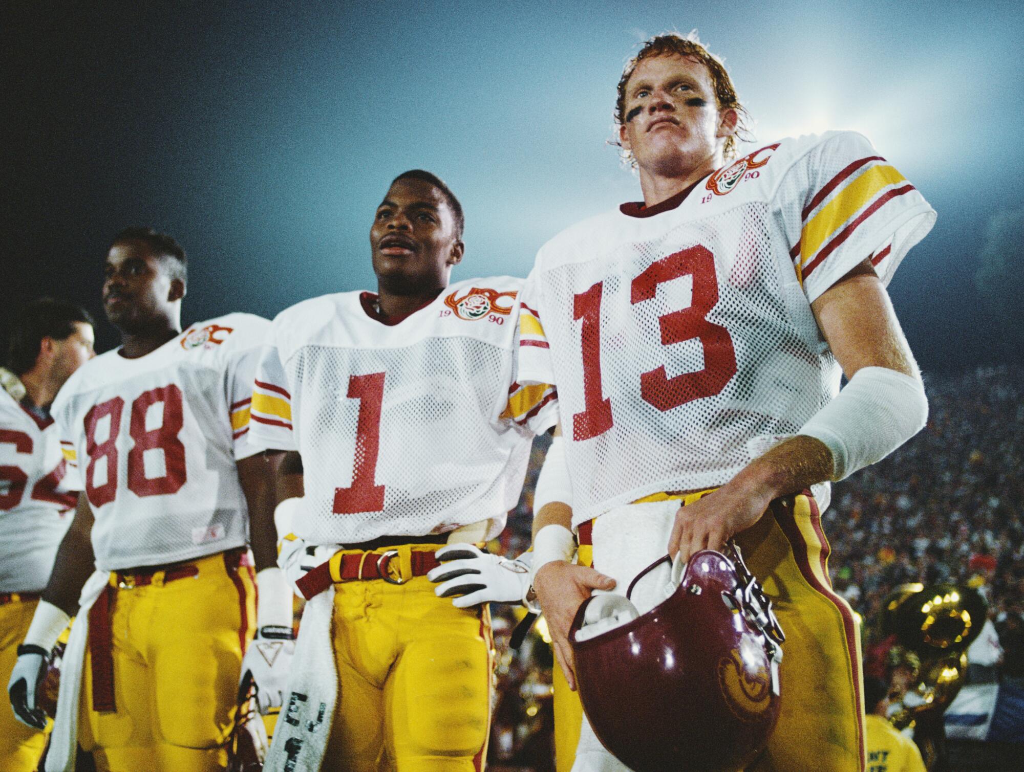 USC quarterback Todd Marinovich stands beside receiver John Jackson during the Rose Bowl game against Michigan