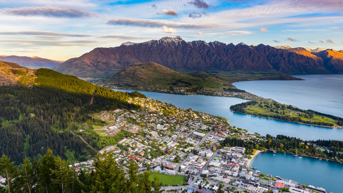 Aerial shot of Queenstown, New Zeland
