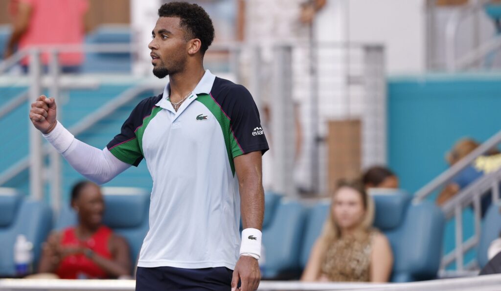 Arthur Fils celebrates a big win over Alexander Zverev at the 2025 Miami Open.