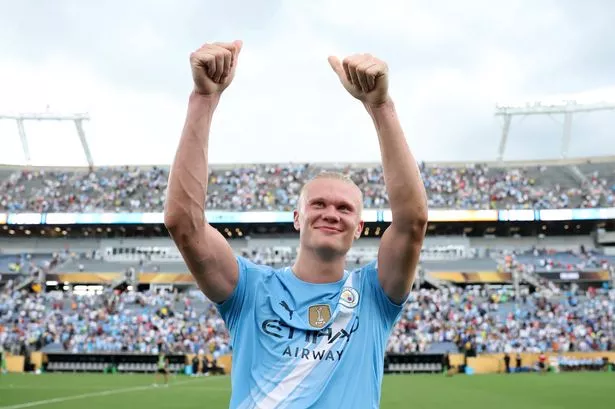 Erling Haaland #9 of Manchester City celebrates