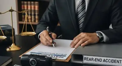 Lawyer reviewing evidence for a rear-end accident case