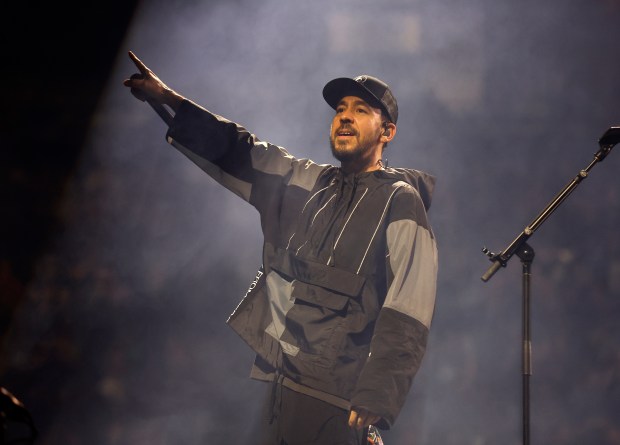 Linkin Park's Mike Shinoda performs during their