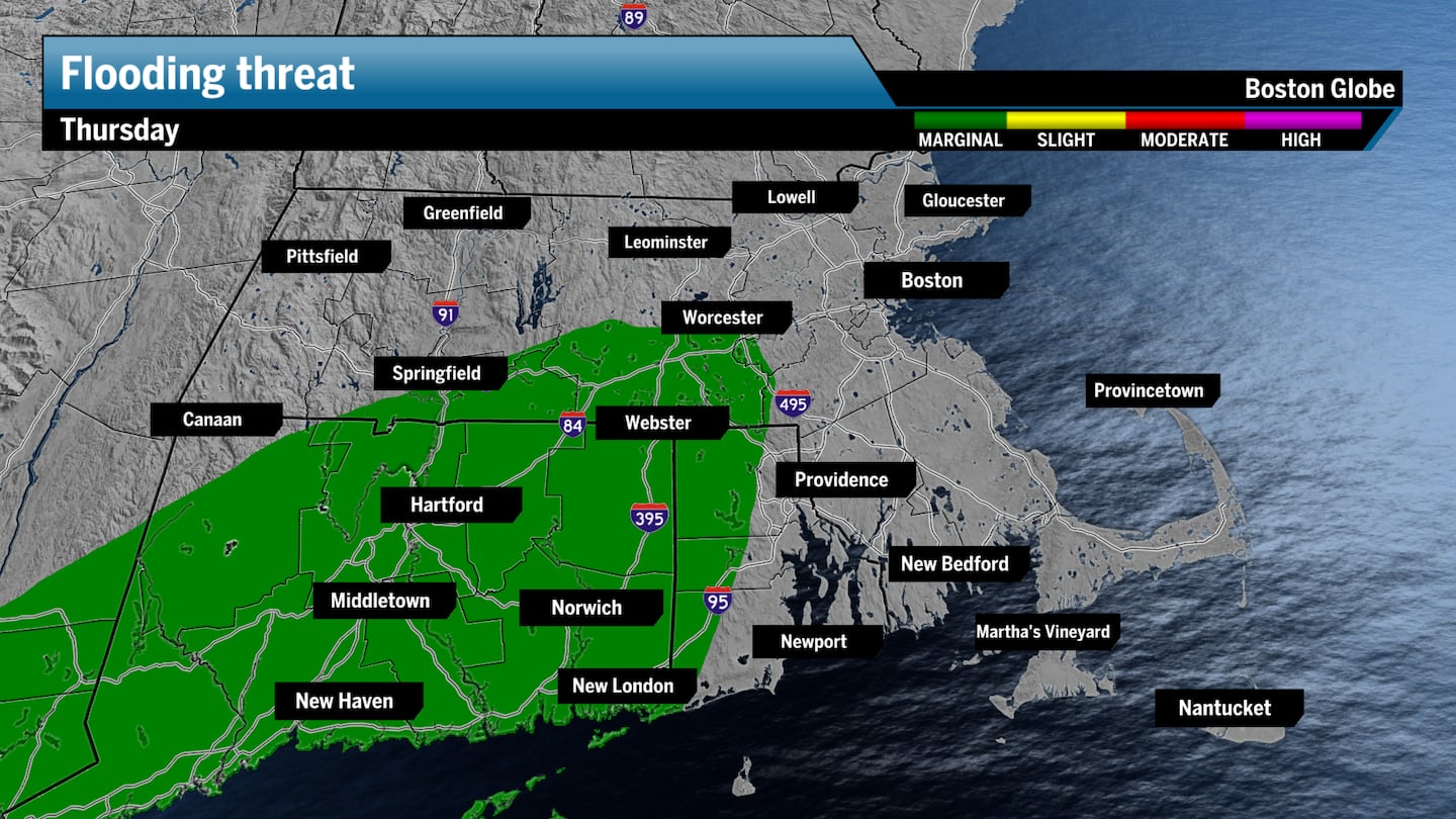 A low risk for flooding is in place across Connecticut and parts of Central Mass. and Rhode Island.