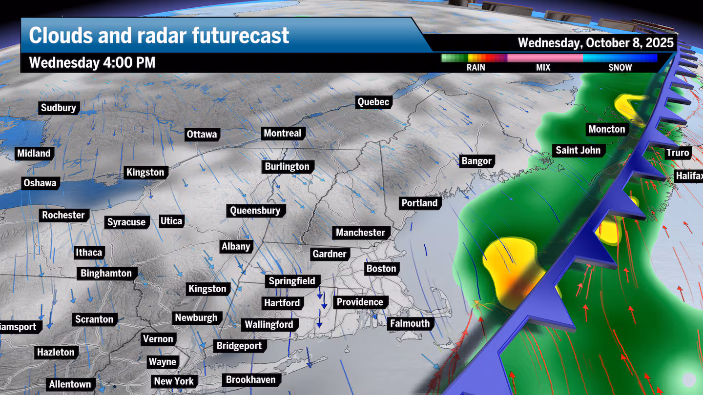 Wednesday afternoon will see decreasing clouds as New England dries out.