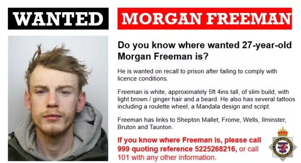 Strawberry blonde 27-year-old Morgan Freeman is wanted on recall to prison