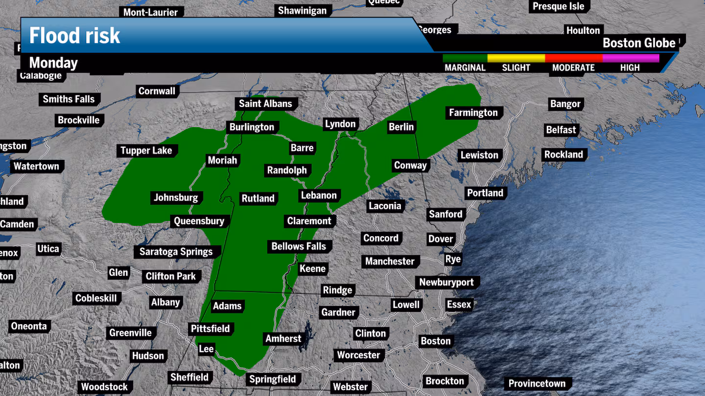 There's a chance for localized flooding in parts of Western and Northern New England.