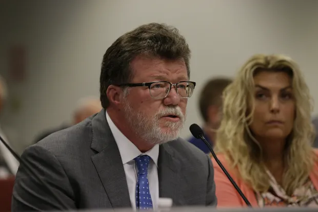 Rick Heidner, of Playing In The Park LLC, speaks with the Illinois Racing Board on Sept. 17, 2019, in Chicago. (Stacey Wescott/Chicago Tribune)