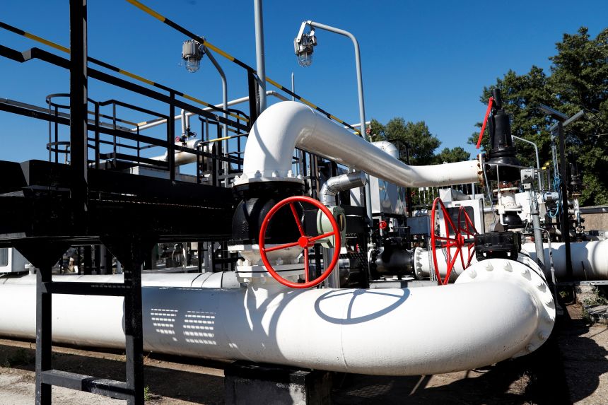 The Druzhba oil pipeline between Hungary and Russia at a refinery in Szazhalombatta, Hungary.