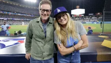LOS ANGELES, CA - OCTOBER 28: Edward Norton and Connie Britton pose for a photo during Game Four of the 2025 World Series presented by Capital One between the Toronto Blue Jays and the Los Angeles Dodgers at Dodger Stadium on Tuesday, October 28, 2025 in Los Angeles, California. (Photo by Emma Sharon/MLB Photos via Getty Images)