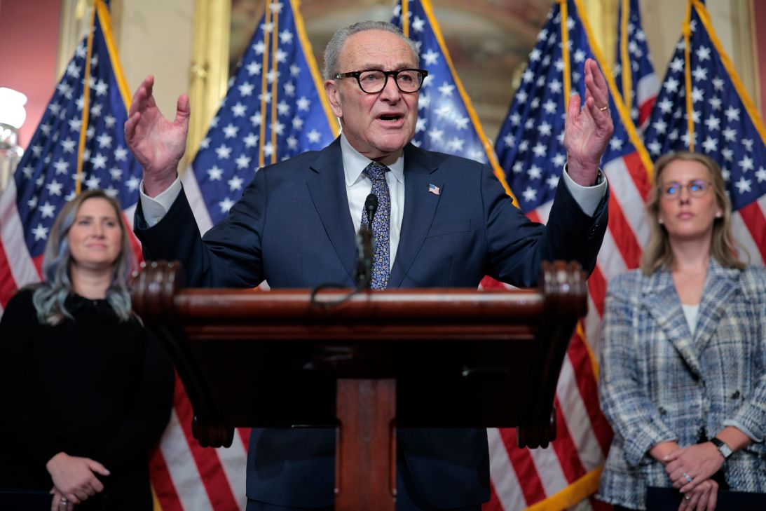 Senate Minority Leader Charles Schumer holds a news conference with fellow Senate Democrats to highlight the dangers of SNAP and WIC benefits ending during the federal government shutdown on Wednesday in Washington, DC.