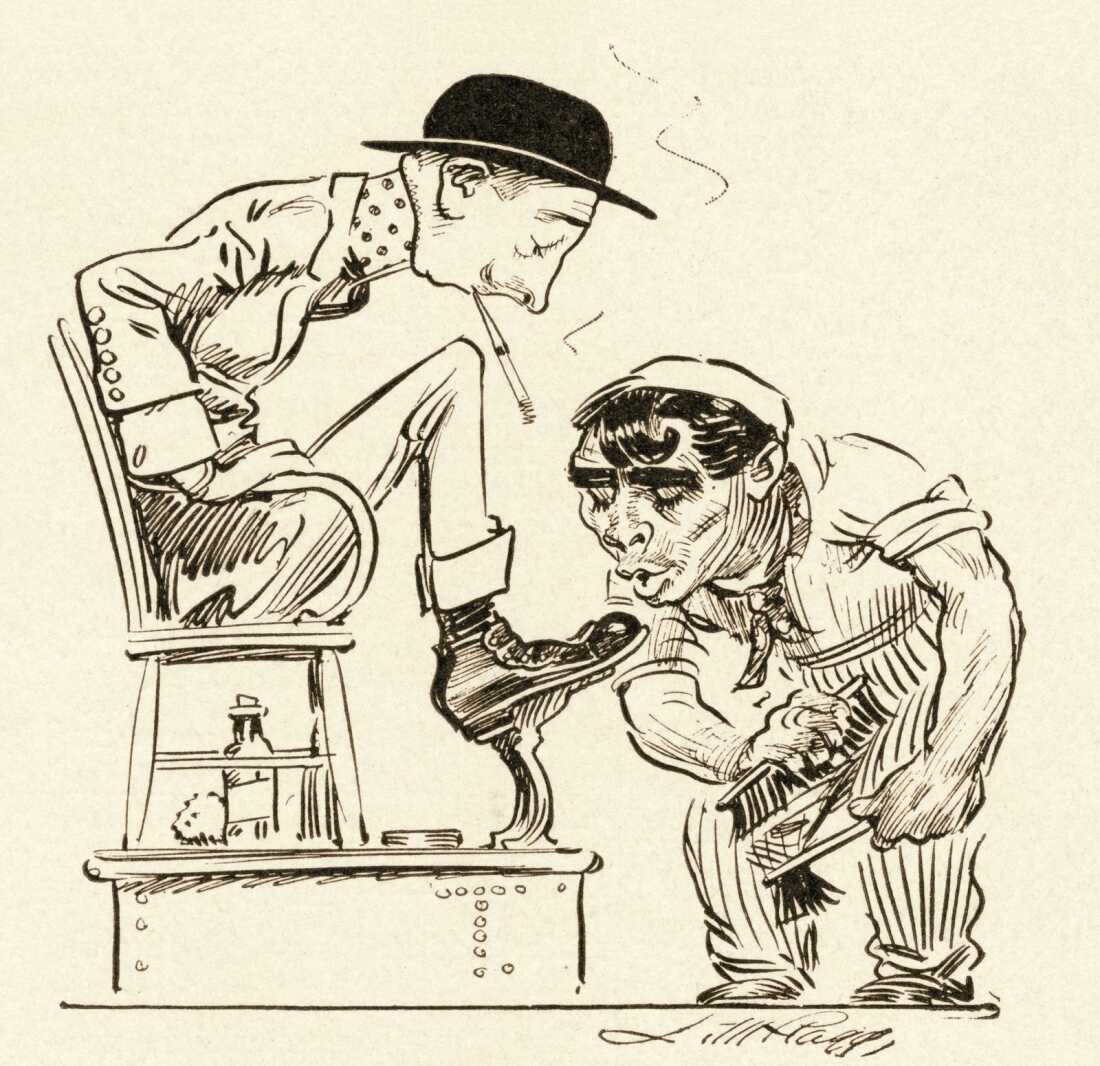 A political cartoon commenting on Italian immigrants in the United States, 1911. Original caption described a racial slur for Italians, and the poem: