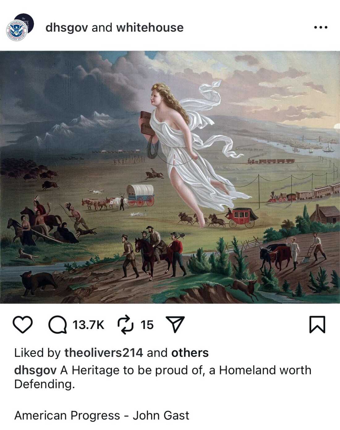 A John Gast painting featured recently on the DHS Instagram page.