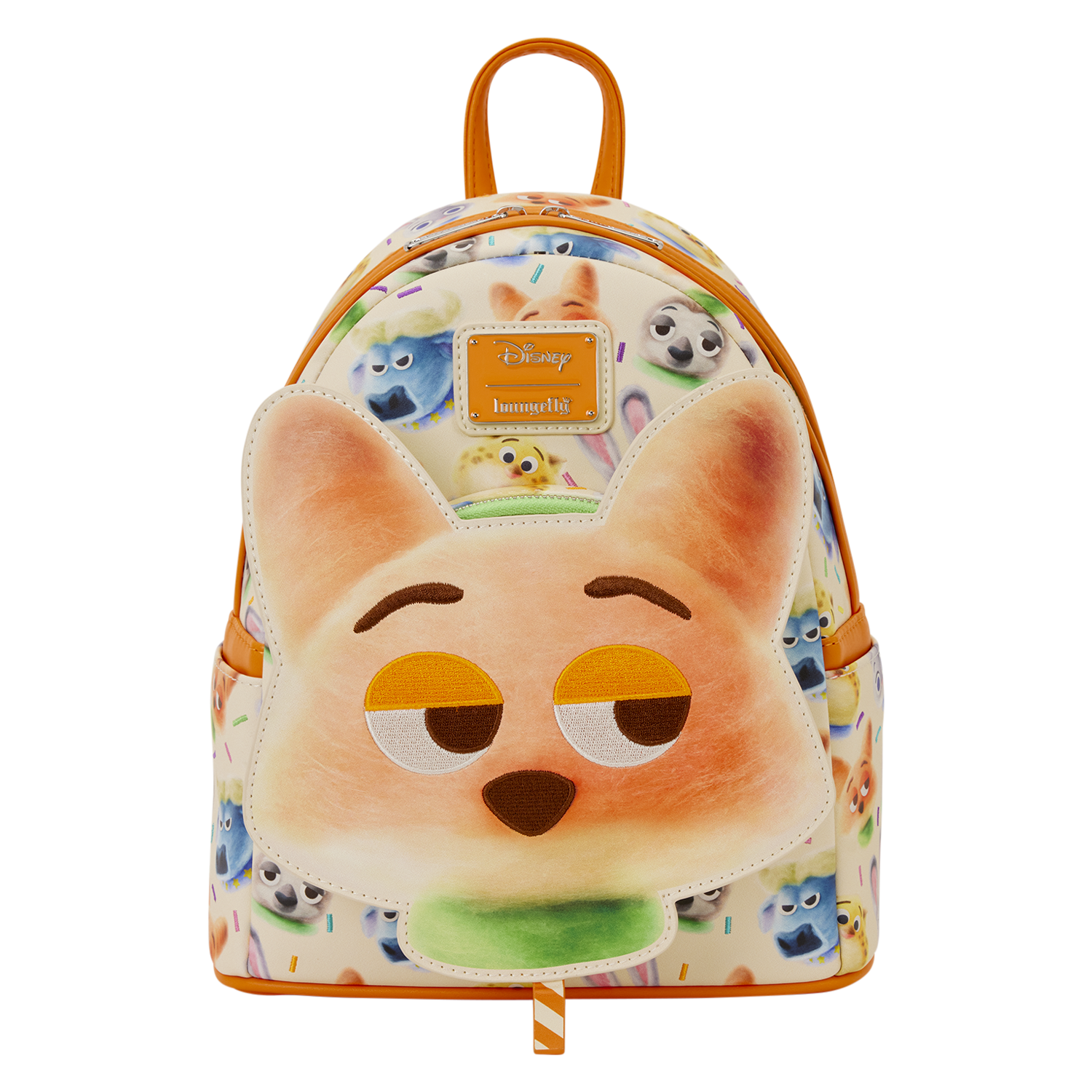 Disney Store cartoon animal face backpack with expressive eyes, great for Zootopia 2 fans; no castle elements to compare here.