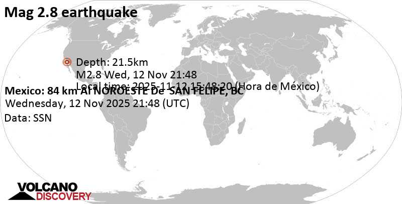 2.8 quake 84 km northwest of San Felipe, Estado de Baja California, Mexico, Nov 12, 2025 01:48 pm (Tijuana time)