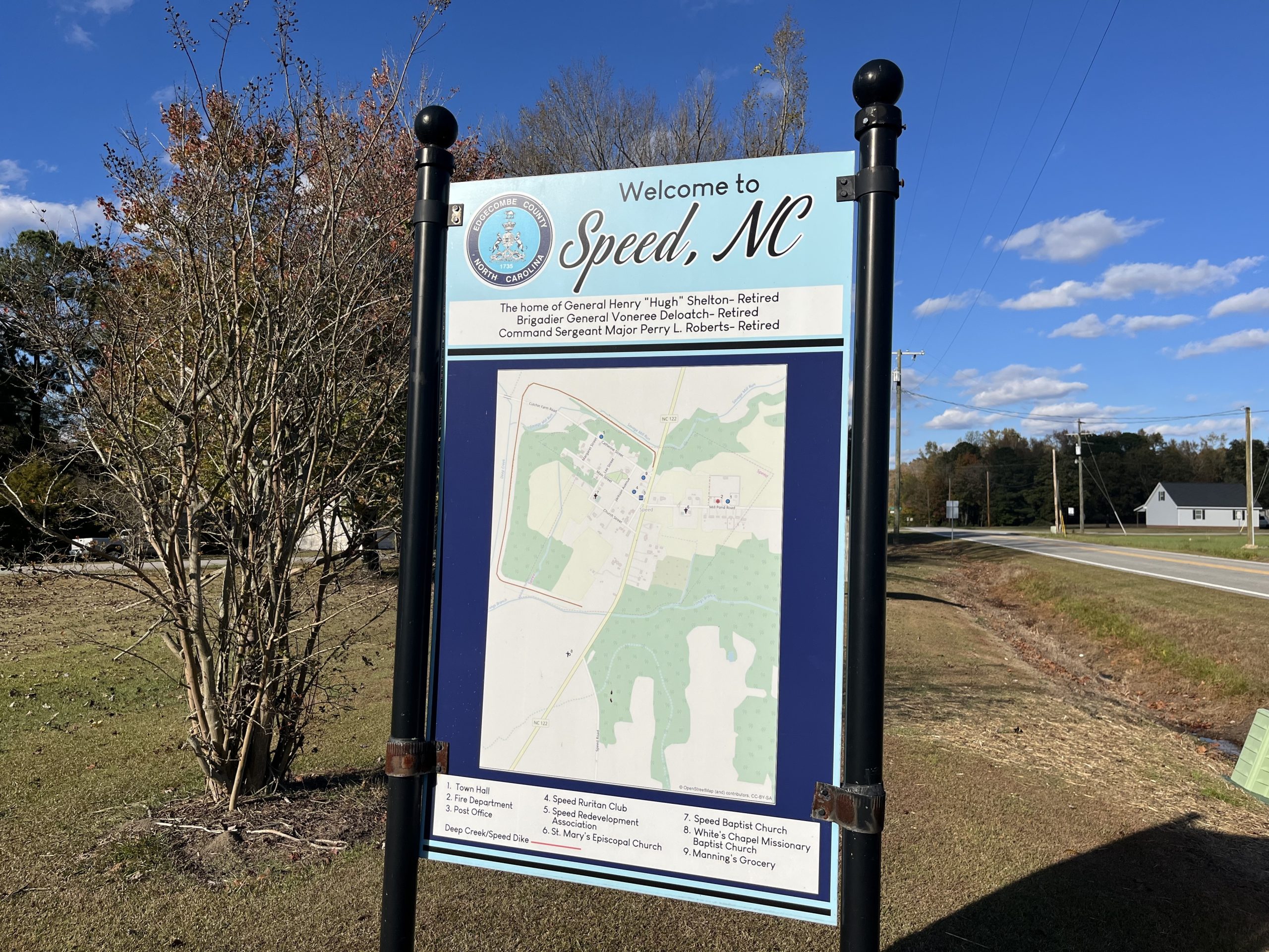 Welcome sign to the town of Speed, in eastern Edgecombe County. Lucas Thomae / Carolina Public Press