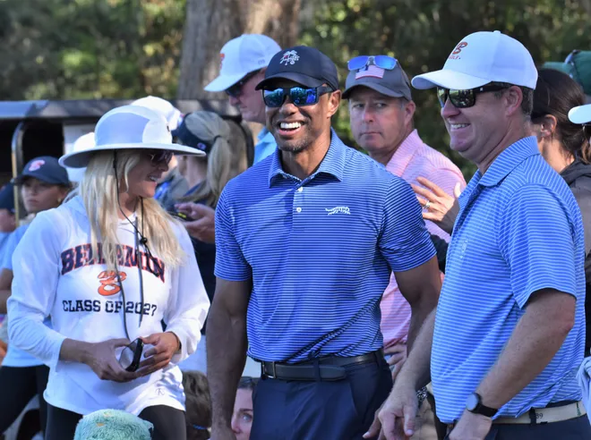 Elin Nordegren and Tiger Woods are all smiles as Benjamin edge closer and closer to the state title on hole 18 during the Class 1A state championship on Nov. 15, 2025.